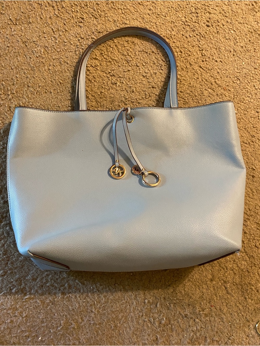 Anne Klein Pale Blue Pebbled Leather Tote with Gold Charm
